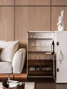 Ougoo Solid Wood and Leather Modern Movable Wine Cellar <b>Cabinet</b> for Home Furniture Ogjg1013 Solid Wood Construction Ensures - Product Image 2
