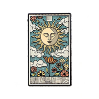 Badge rectangulaire personnalisé, motif carte de tarot soleil, style dessin animé, accessoire créatif pour sacs et vêtements, type médaille ou broche