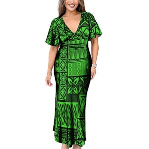 Neues 1MOQ Maßgeschneidertes Tapa-Melanesien-Kleid im Pazifikinsel-Stil, Langes Kleid mit Halsband, Trompetenärmeln, Übergröße, Partykleid - Product Image 2