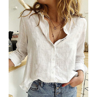 Camisa de Lino y Algodón de Manga Larga para Mujer, Tallas S-5XL, Cuello Solapa con Botones, Estilo Casual, Holgada, para Vacaciones