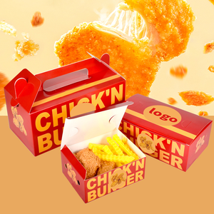 Boîtes de nourriture à emporter biodégradables frites poulet frit pépites carton papier emballage alimentaire boîte à hamburger - Product Image 5