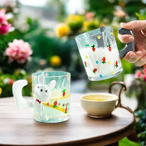Güzel noel hediyesi yenilik sevimli tavşan şekilli karikatür çocuk temizle kabartmalı çay bardağı cam kahve kulplu bardak 2 Set