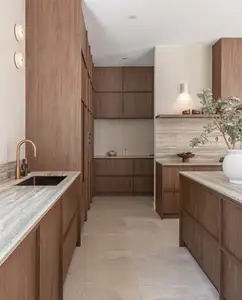 2024 Vermont New Fashion Wood Grain Complete Sets Modern Designs Solid Wood Kitchen Cabinet Sets Kitchen Cabinet