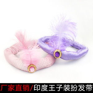 Diadema étnica de plumas estilo indio, tocado decorativo morado para fiestas y espectáculos - Product Image 2