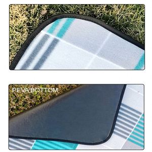 Classic Striped Picnic Fleece Waterproof Extra Large <b>Foldable</b> <b>Beach</b> Mat Portable Camping Blanket With Handle for Travel - Product Image 5