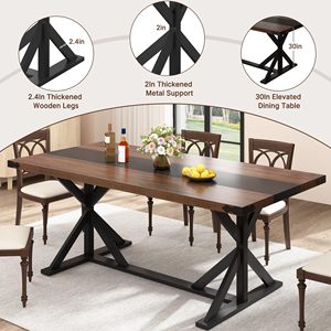 Mesa de Comedor Rectangular Moderna SENYU con Base en X para 6 Personas, Muebles para el Hogar, Diseño Rústico, Estructura Estable - Product Image 5