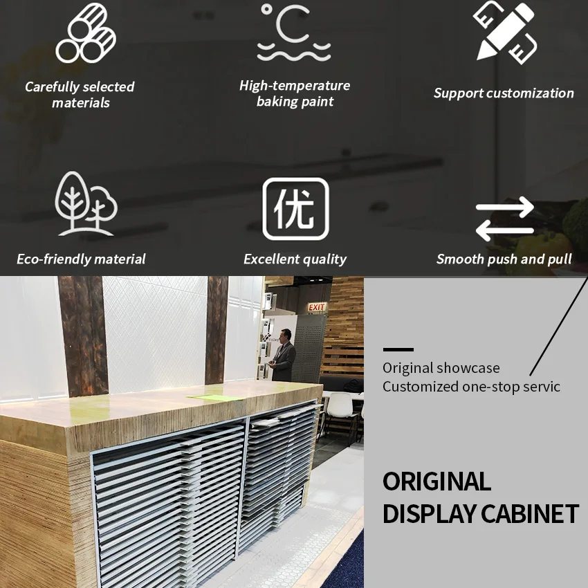 Tsianfan Granite Showcase Large Panel Drawers Display Wood Floor Quartz Sample Ceramic Tile Drawer Unit Stone Display Cabinet