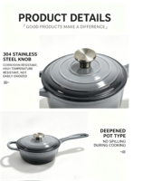 Casserole en fonte émaillée classique de 19 cm avec couvercle, poignée unique, compatible induction et four, résistante à la chaleur, antiadhésive, facile à nettoyer