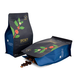 Sacs à café en aluminium avec fermeture éclair, fond plat, valve, 8 soufflets latéraux, résistants à l'humidité, refermables, imprimés sur mesure, en CPP - Product Image 1