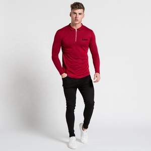 Full sleeves Red Color 3/4 Zipper O-neck Customize Logo High Quality Sports <b>Shirt</b> for Man - Product Image 2