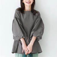 Tunique ample d'été pour femme à manches bouffantes, chemisier décontracté à col rond, style ballon, haut basique oversize Y2K pour le quotidien
