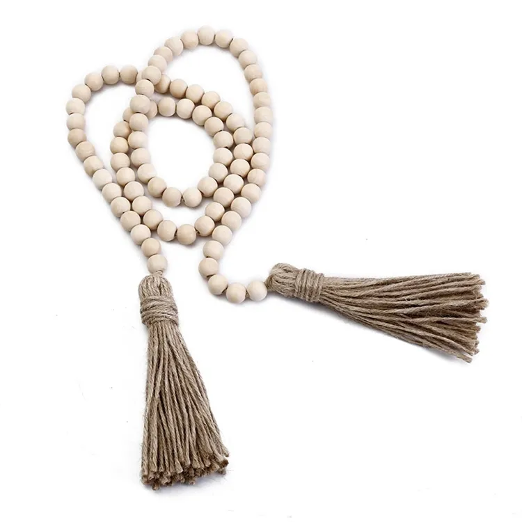 New Hot Selling Products Log Color Hemp Rope And Bead Ornaments Diy Jewelry Accessories Wooden Tassel String Home Wood Beads