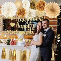 Décorations dorées pour fiançailles, amour, rire et bonheur à jamais |   Bannière scintillante pour fête prénuptiale, enterrement de vie de jeune fille