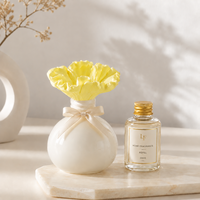 Diffuseur de parfum en céramique avec fleurs et bâtonnets, recharge d'huile parfumée, fabrication OEM/ODM directe usine, ensemble cadeau de parfum d'intérieur entièrement personnalisable