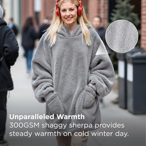 Wholesale Custom Wearable <strong>Blanket</strong> Hoodie Custom Flannel TV <strong>Blanket</strong> Oversized Sherpa <strong>Hooded</strong> Fleece <strong>Blanket</strong> with Sleeves - Product Image 4