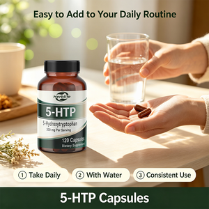 Capsules 5-HTP en marque privée OEM, 200 mg par portion, 120 capsules, extrait de graines de Griffonia Simplicifolia, 5-hydroxytryptophane - Product Image 4