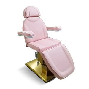 Modern PU Leather Massage <b>Table</b> With Built-In Headrest Adjustable Electric Salon Furniture Gold Frame White Seat - Product Image 5