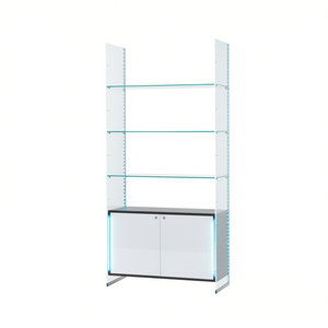 Modern Glass Shelf <b>Cabinet</b> 103x40x220cm Glossy <b>White</b> LED Lighting Living Room <b>Storage</b> Unit - Product Image 2