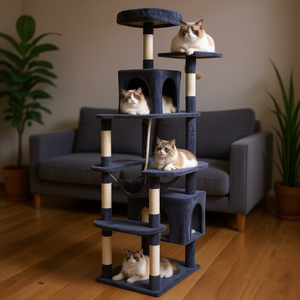 คอนโดแมวทรงทาวเวอร์ 7 ชั้น สีเทาเข้ม ขนาด 72 นิ้ว พร้อมเสาข่วนทำจากเส้นใยไซซอล สำหรับแมวเลี้ยงในบ้าน - Product Image 2