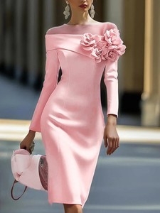 Robe de soirée élégante à fleurs 3D pour femmes, été, printemps, unie, ajustée, moulante, manches longues, robe de soirée décontractée, vêtements - Product Image 5