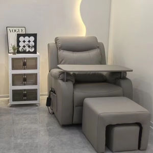 Sillón de Pedicura Multifuncional Gris para Manicura, Tatuajes y Masajes con Taburete y Bañera para Pies - Product Image 1