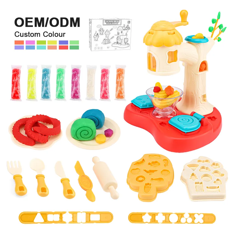 Zhorya DIY pädagogisches Spiel Ton-Spielzeug Kinder Eiscreme Scheinspiel Küche buntes Teigwerkzeug Baumhausform-Spielzeugset