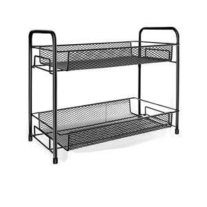 Spice Rack Double Layer Black Metal With Handle <b>Kitchen</b> Countertop <b>Storage</b> Organizer For Spices And Condiments - Product Image 5