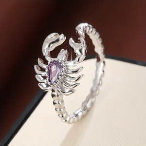 Anillos Ajustables CAOSHI con Diseño de Escorpión Elegante, con Circonita Blanca/Morada/Negra en Forma de Pera, Anillos de Moda para Mujer, Regalo para Fiestas, Anillos Abiertos con Circonita Cúbica - Product Image 1