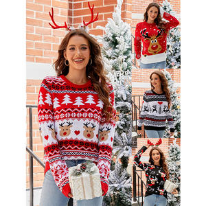 <span class=keywords><strong>Pull</strong></span> jacquard personnalisé unisexe motif cerf, <span class=keywords><strong>pull</strong></span> <span class=keywords><strong>de</strong></span> <span class=keywords><strong>Noël</strong></span> moche pour la famille, motif floral décontracté pour la saison d'automne - Product Image 1