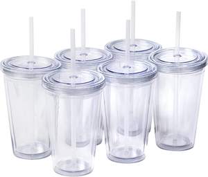 Vasos de Plástico Transparente de Doble Pared de 24 oz con Tapas y Pajitas, Libres de BPA, Tazas de Café con Pajita, Taza de Viaje para Fiestas, Hecho en Vietnam - Product Image 1