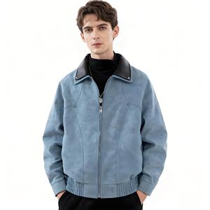 เสื้อแจ็คเก็ตหนัง PU แฟชั่นสำหรับผู้ชาย สไตล์ลำลอง เรียบง่าย สีน้ำตาล สีดำ - Product Image 3