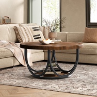 Table basse ronde industrielle de 31,5 pouces à 2 niveaux avec structure métallique, table d'appoint centrale, mobilier de salon pour hôtel, bureau, café