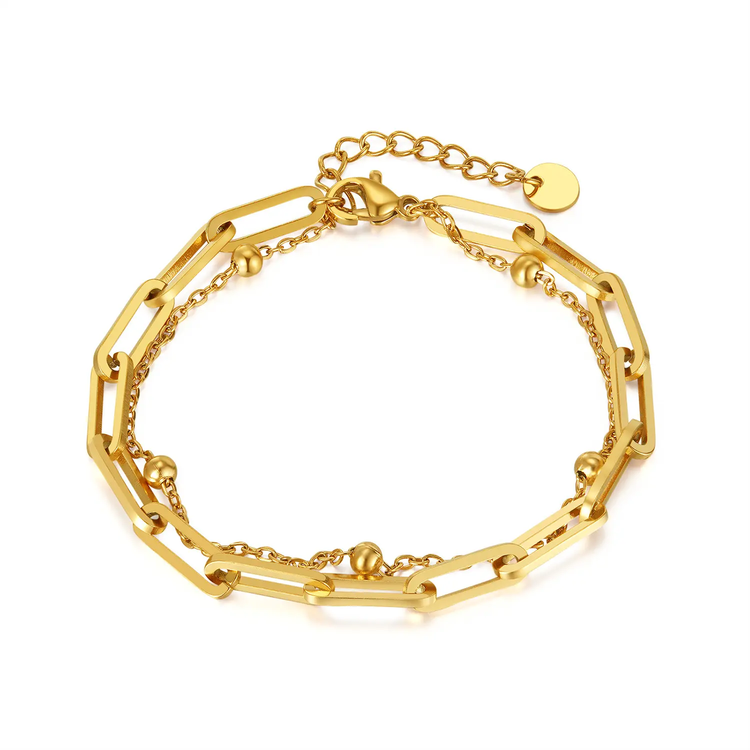 Bijoux de trombone de personnalité européenne et américaine vente en gros de perles de mode bracelet double couche en acier inoxydable pour femmes