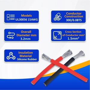 Cable de Silicona UL30056 de 15 AWG, 1.5mm², Calibre 15, Flexible, Estañado, OFC, 3000V, Alta Temperatura, para Baterías Lipo, RC, Robots Médicos - Product Image 3