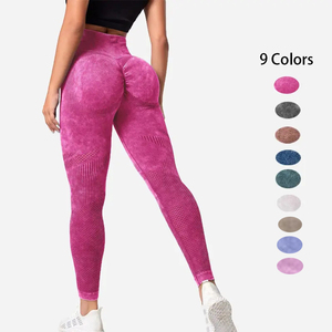 Leggings Yoga Personalizzati Senza Cuciture Effetto Push-Up Glutei <span class=keywords><strong>a</strong></span> Costine Lavaggio Sabbia Effetto Pesca <span class=keywords><strong>Pantaloni</strong></span> Sportivi <span class=keywords><strong>a</strong></span> Vita Alta da <span class=keywords><strong>Donna</strong></span> per Fitness - Product Image 2