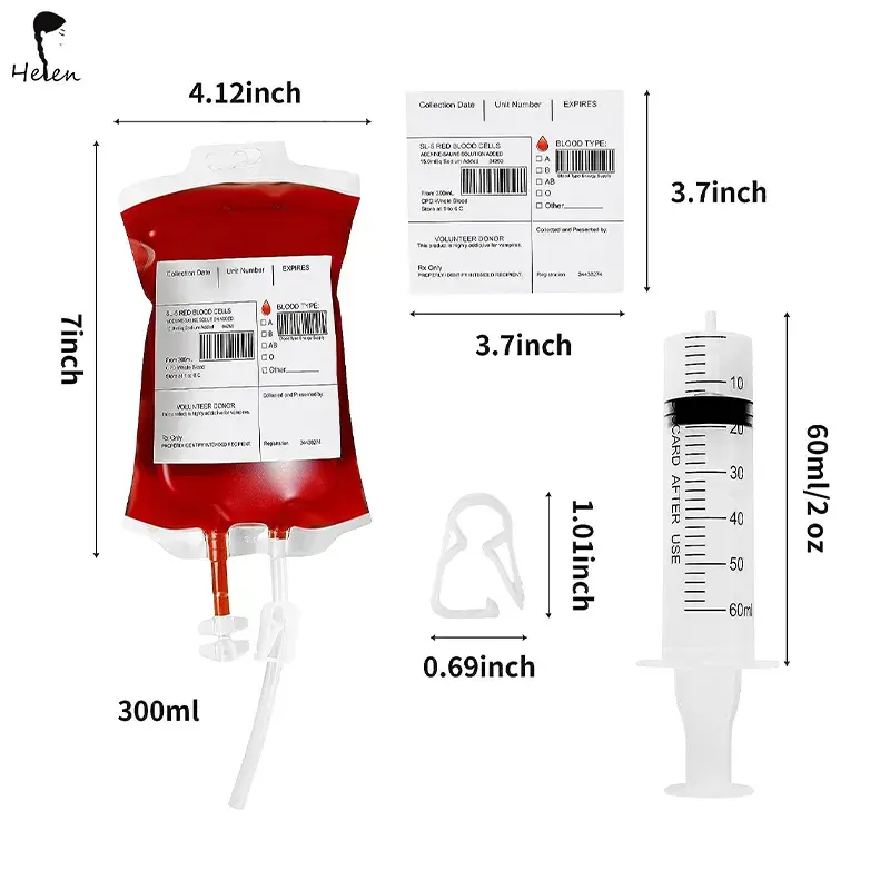 Helen's Hot Selling Popular Halloween Party Decoration Blood Bag Reusable Beverage Bag Party Props for Nurses Graduation