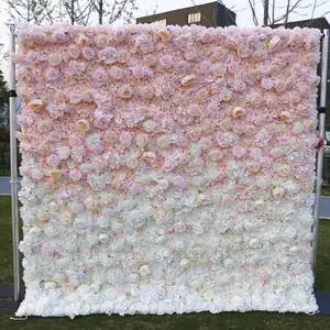 Дешевый Декоративный Свадебный Декор 3d белый розовый искусственный шелк рулон цветок настенная панель фон
