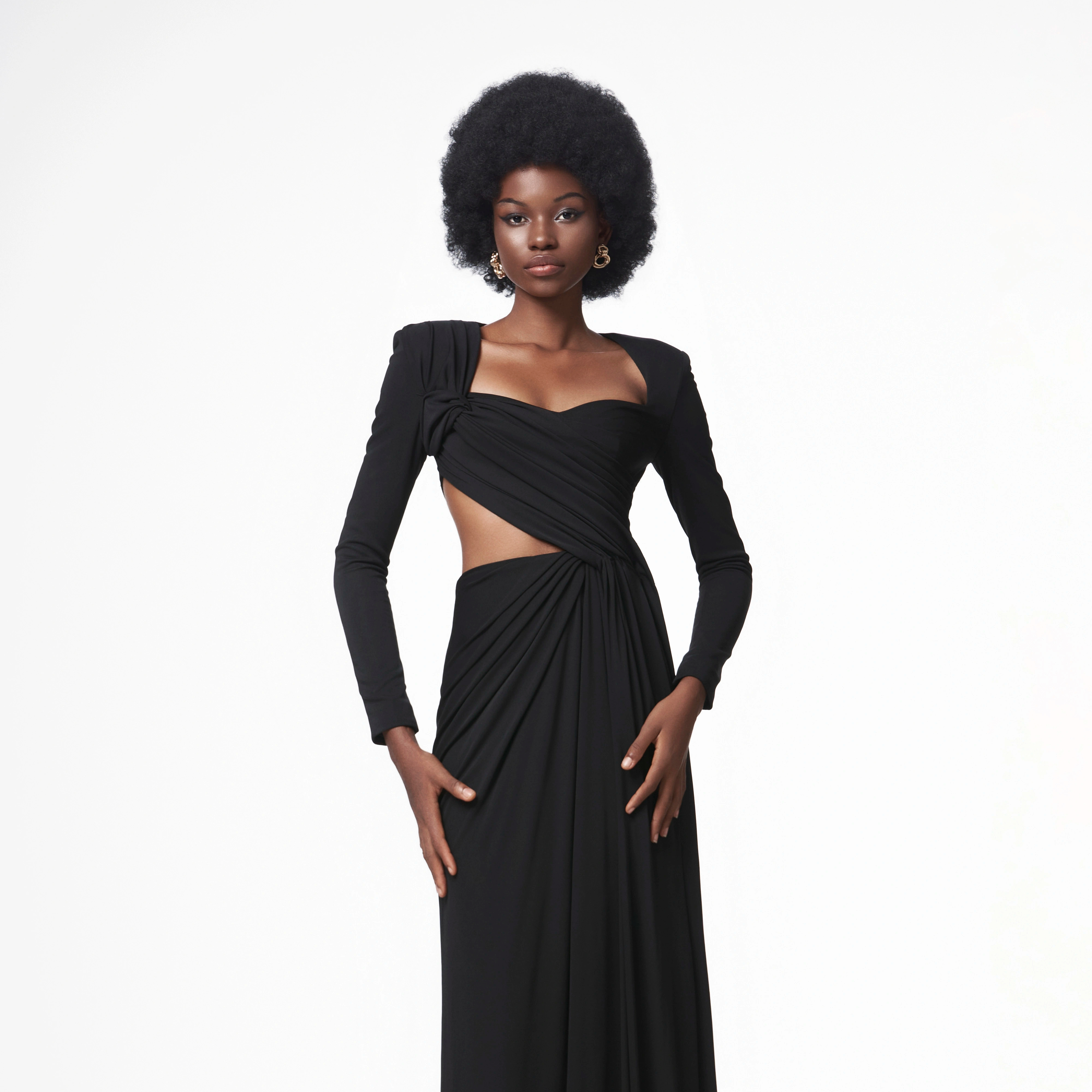 black asymmetric long sleeve split maxi dress Unforgotten