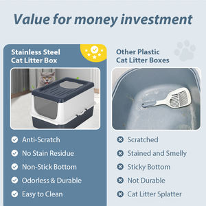 Kitty Litter Pan Inodoro Caja de arena para gatos de acero inoxidable Cerrado Extra grande Entrada superior Caja de arena <span class=keywords><strong>antisalpicaduras</strong></span> con <span class=keywords><strong>tapa</strong></span> - Product Image 3