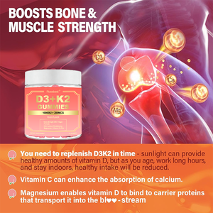 Integratori in Gommose OEM Private Label al Gusto Naturale di Pesca con Vitamina <span class=keywords><strong>D3</strong></span> 10000UI, K2 200MCG, Calcio, Magnesio e Zinco - Product Image 3