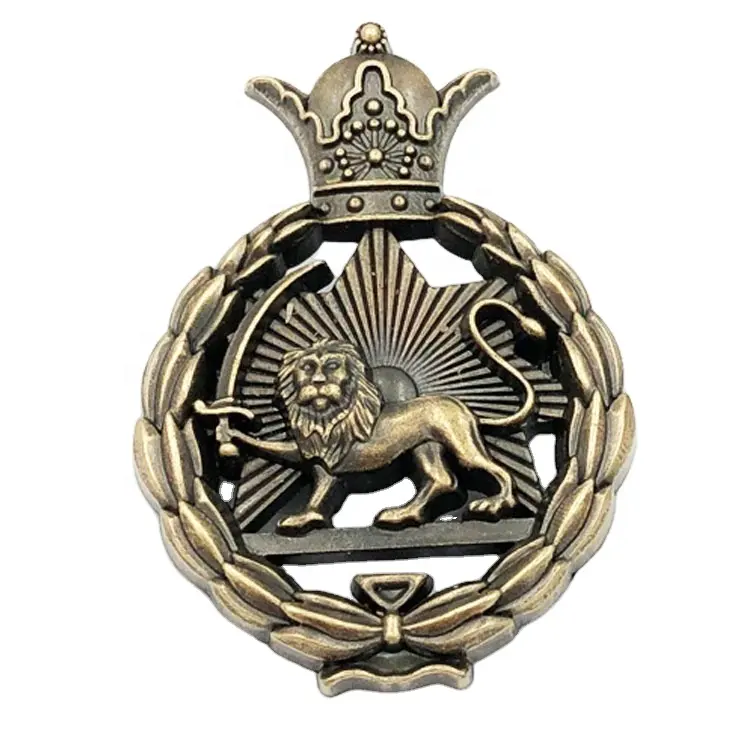 Nieuwe producten metalen 3D reliëf antieke bronzen leeuw reversspeldjes zinklegering spuitgieten Royal badge