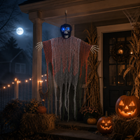 Décoration d'Halloween Squelette Suspendu Lumineux LED de 150 cm – Fantôme Grim Reaper pour Maison Hantée Intérieur/Extérieur