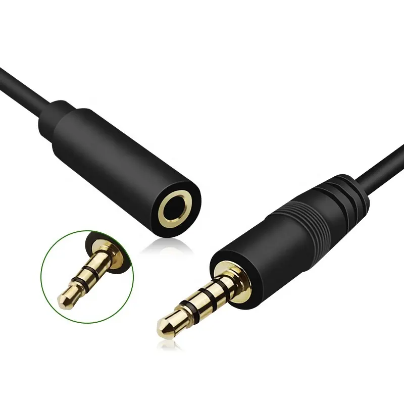 High Quality Fast Shipping Gold Tips Shielded 3.5mm TRS Stereo TRRS Jack Male to Female Audio Aux Cable