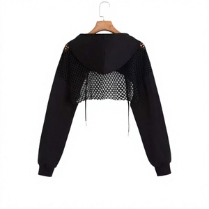 Sudadera con Capucha Negra para Mujer, con Espalda de Malla, Manga Larga, Color Sólido, Tejida, Transpirable, Informal de Invierno, Ecológica, de Poliéster - Product Image 1