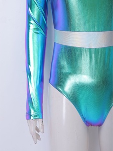 Justaucorps métallisé pour femme à manches longues, coupe haute, col montant, style rave, pour festival et clubwear, personnalisable - Product Image 5