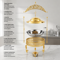 Calentador de Alimentos de Lujo Kuntai Hotel, 8.0L, Acero Inoxidable, a Base de Alcohol, con Soporte Dorado y Tapa, para Eventos de Catering, 50-70°C, Manual