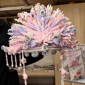 Kit de bricolaje de corona de Fénix rosa, tocado tradicional de estilo chino de 25cm con flores, perlas y borlas, regalo para mujeres - Product Image 4