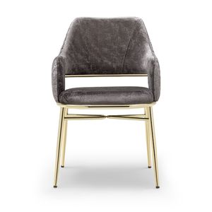 Chaise de salle à manger moderne de luxe en métal Rosse, revêtement en tissu marron, pieds en acier, mobilier pour la maison, Turquie - Product Image 1