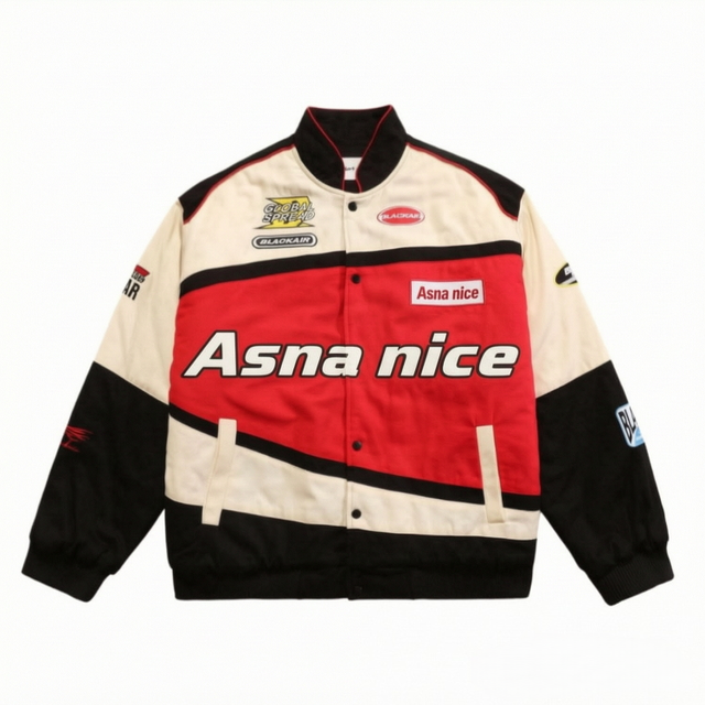 Custom Designed Casual Racing Jacket for Autumn Stand Collar with Embroidered Button Letter Front Motorbike Jacket