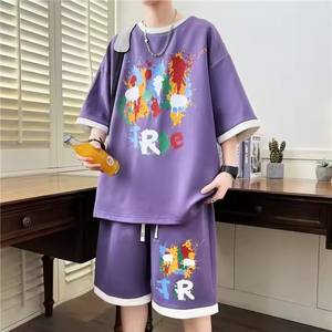 Nuova tuta sportiva estiva personalizzata da uomo a maniche corte pantaloncini da due pezzi Set 2 pezzi Set da uomo Set di pezzi corti da uomo - Product Image 5